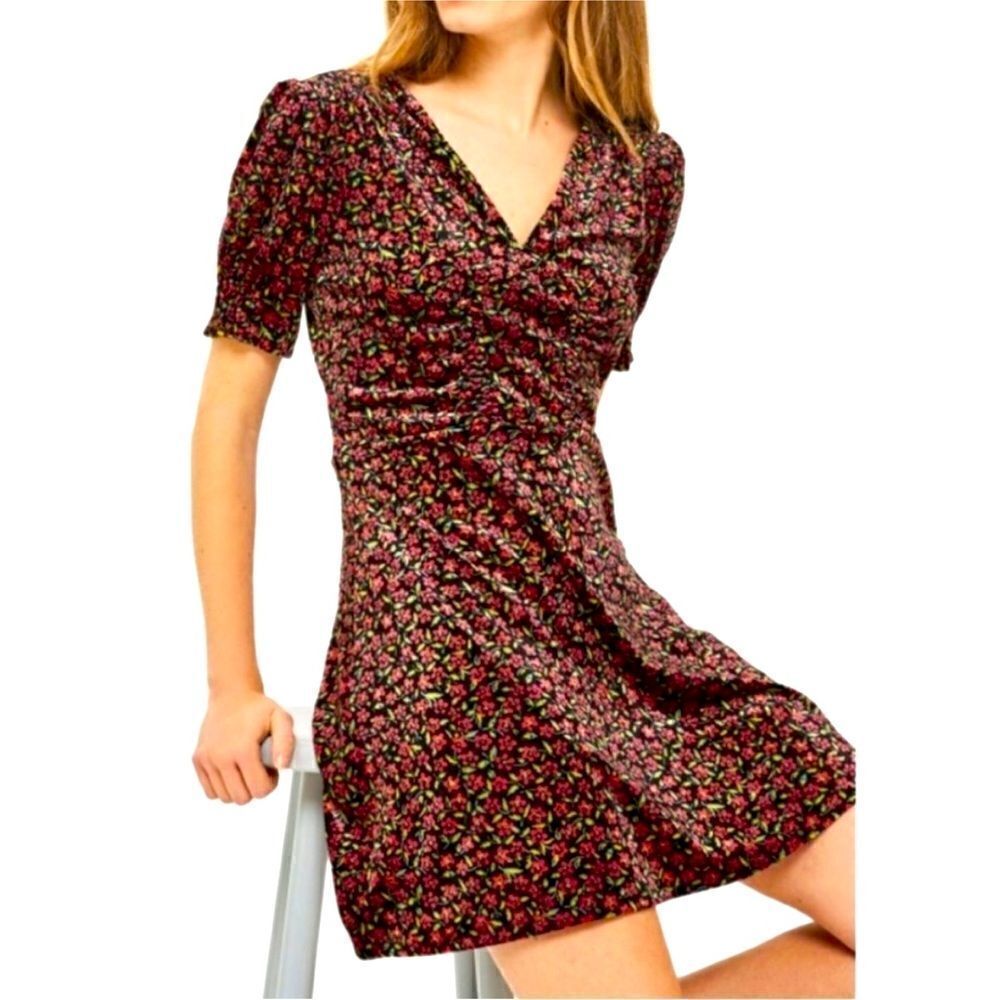 Topshop Petite Black Floral Velvet Mini Dress Size 2